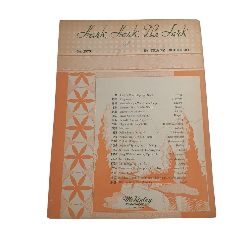 Vintage Sheet Music 1947 Hark The Lark Piano Schubert Easy Listening Classical